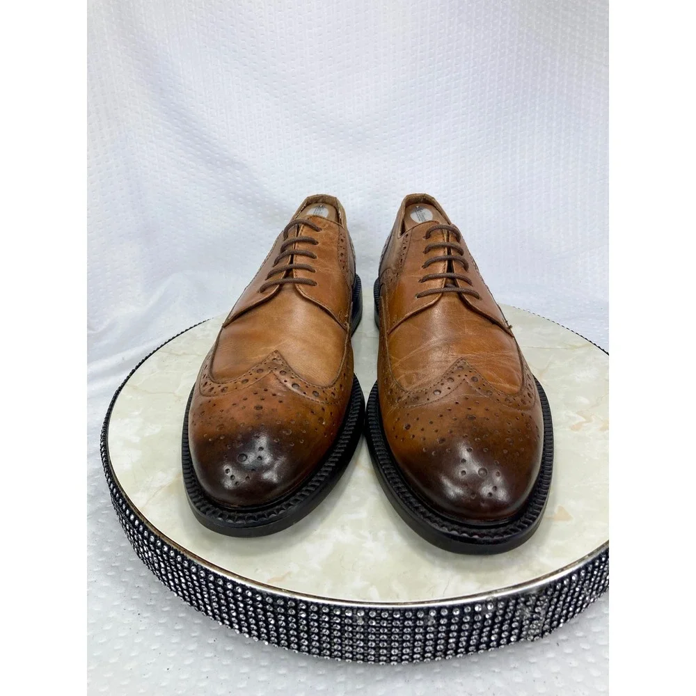 1901 Manchester Wingtip Derby Shoes Mens 12 Tan Leather Brogue Lug Sole Preppy